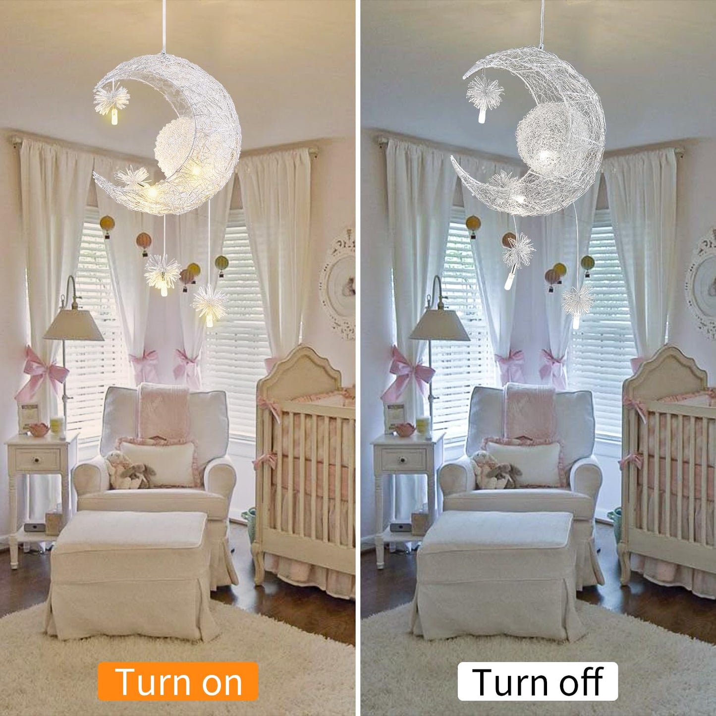 TISLYCO Kids Ceiling Light, Moon Chandelier, Girls Chandelier for Bedroom, Nursery Light Fixture