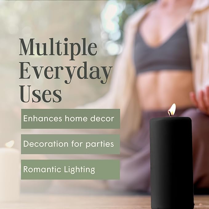 Mister Candle Dripless Unscented Pillar Candles, Set of 3 Hand Poured Black Pillar Candles, Solid Color for Home Decor, Premium Wax, 8 0 Hr Burn Time, 3x6 Inch