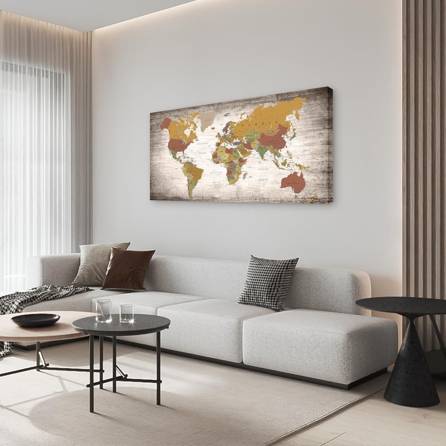 Baisuwallart B0562 1 Piece World Map Poster Canvas Wall Art Painting Modern Framed Map of The World Home Office Decor Maps Picture Prints for Living Room Artwork 48x24inches