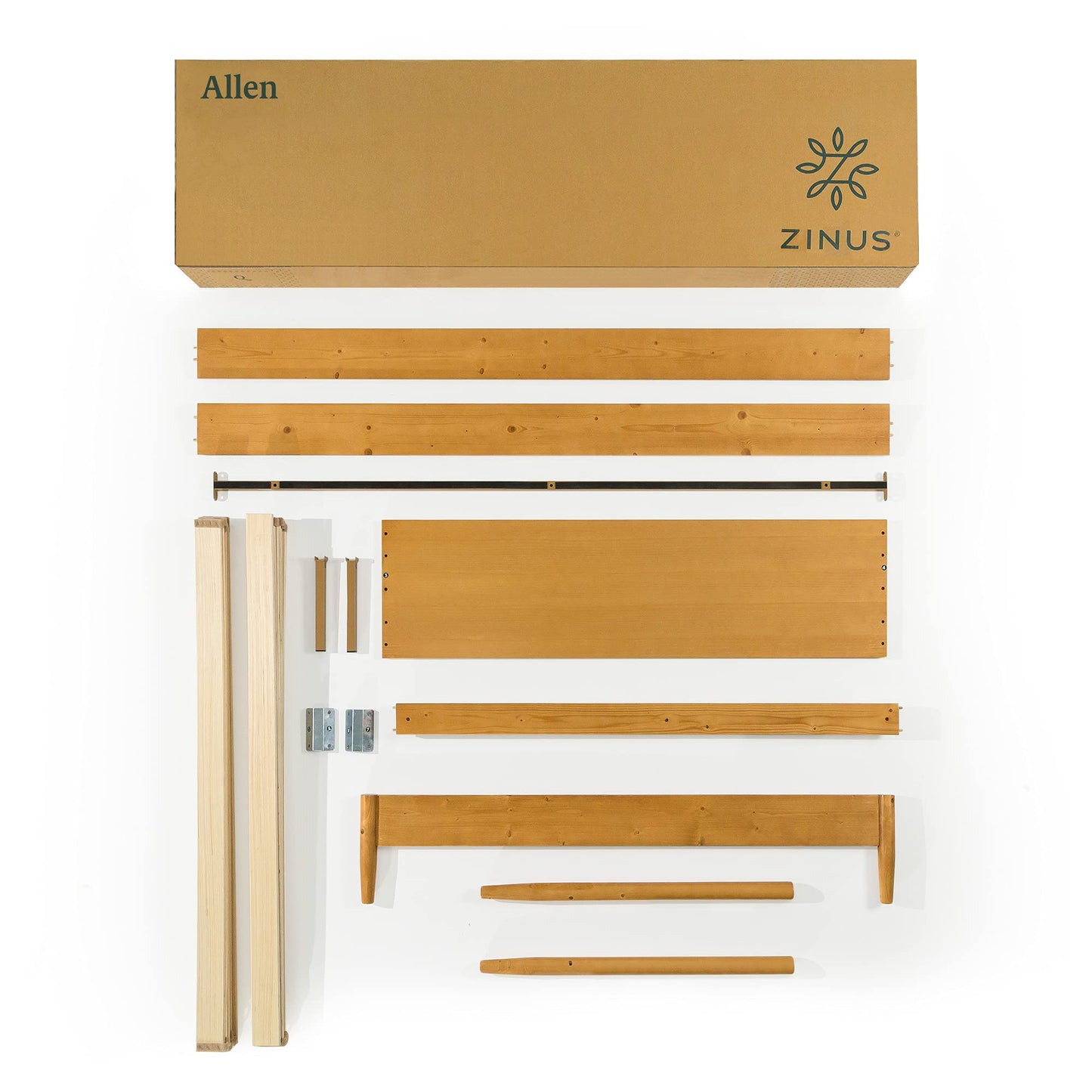 Zinus Allen Mid Century Wood Platform Bed Frame, Solid Wood Foundation, Wood Slat Support, No Box Spring Needed, Easy Assembly, Queen