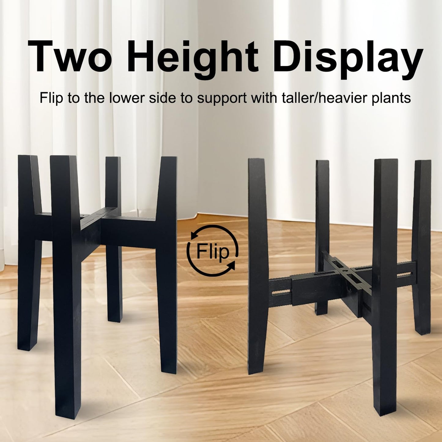 Sholramo Adjustable Plant Stand Indoor Bamboo Mid Century Modern Plants Stand Corner Plants Flower Holders Single Floor Plant Stands- 8.2-11.8 in (Pot & Plant Not Included) (Black, （8.2-11.8in）)