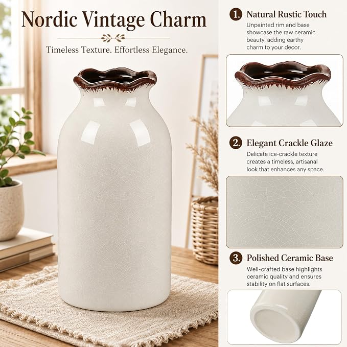 White Vase Ceramic Crackle Floral Vase for Modern Minimalism Nordic Home Bookshelf Living Room Table Centerpiece Decor