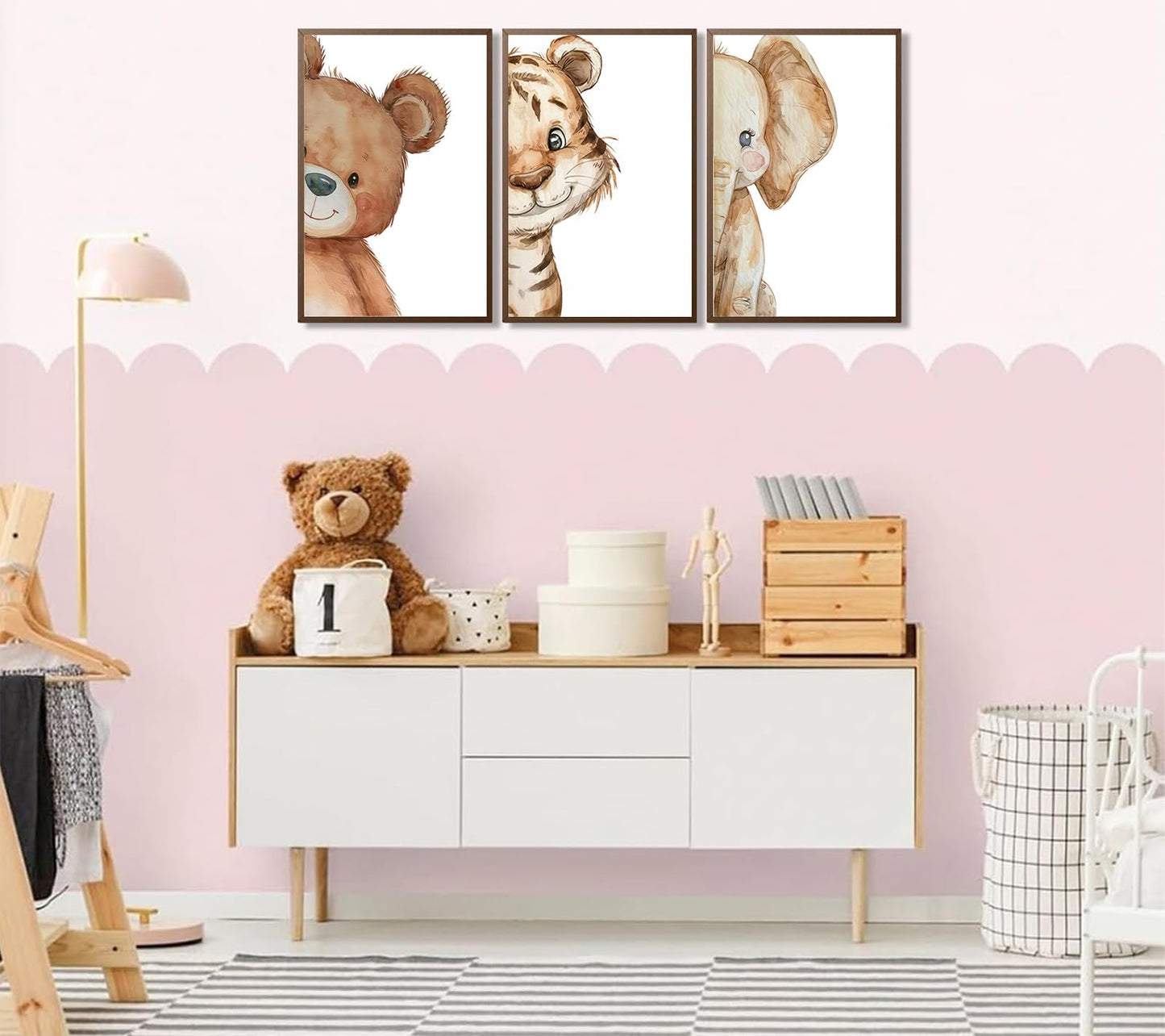 Devunaty 3pcs Funny Safari Animals Nursery Canvas Wall Art Baby Animals Poster Print Wall Decor Cute Bear Tiger Elephant Paintings Picture for Kids Baby Room Boys Girls Bedroom Decor 12X16in Unframed