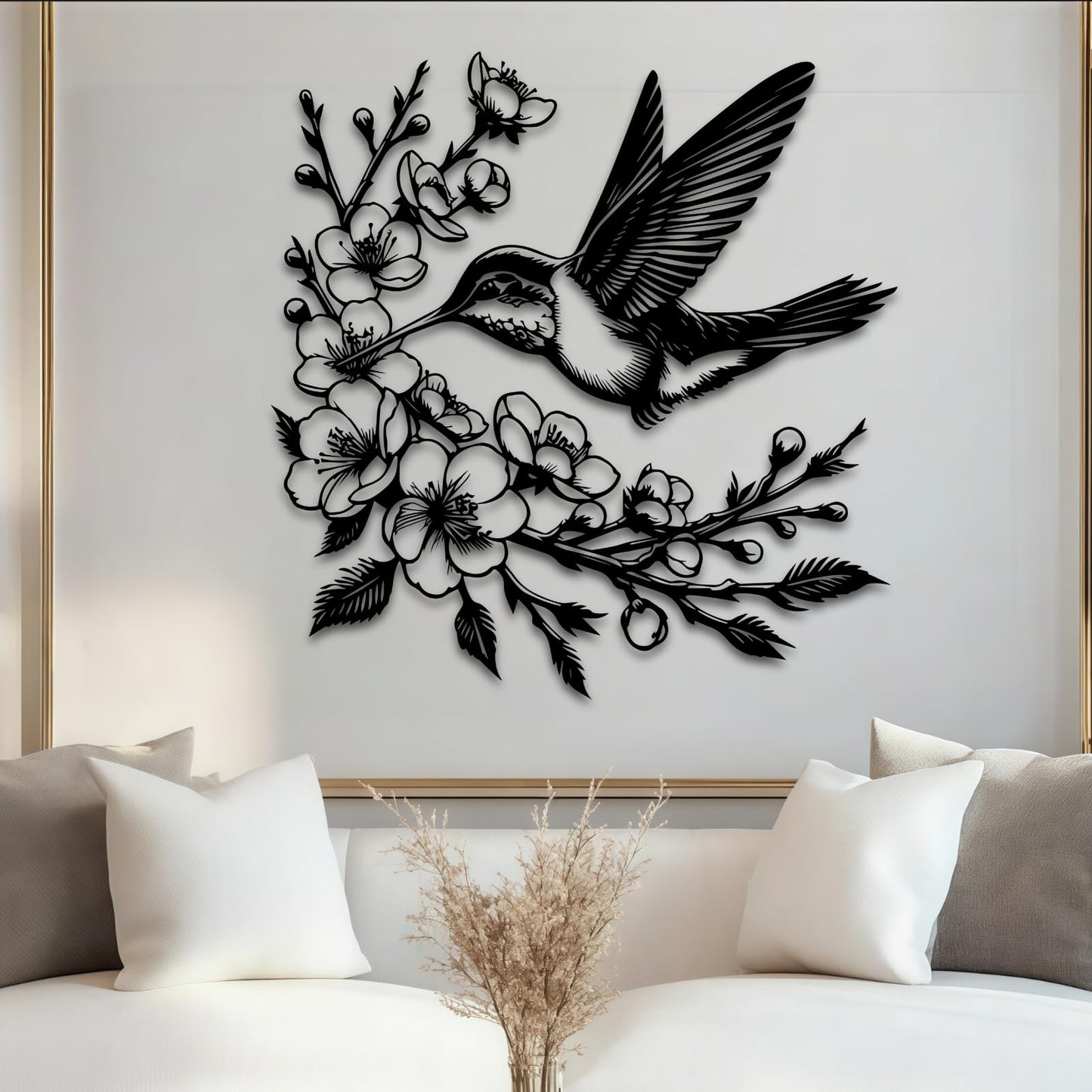 Maclou Hummingbird Metal Wall Art,Metal Flower Wall Decor,Hummingbird Wall Decor for Bedroom,Living Room,Bathroom (Black,19" x 18" / 47 x 45 cm)