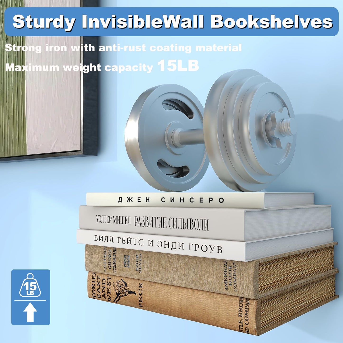 Fentec Invisible Floating Bookshelf, Wall Mounted Floating Bookshelves Heavy-Duty Book Organizers Hidden Book Shelf Metal Shelves Holder for Books Storage Bedroom Living Room Home Office, 4-Pack White