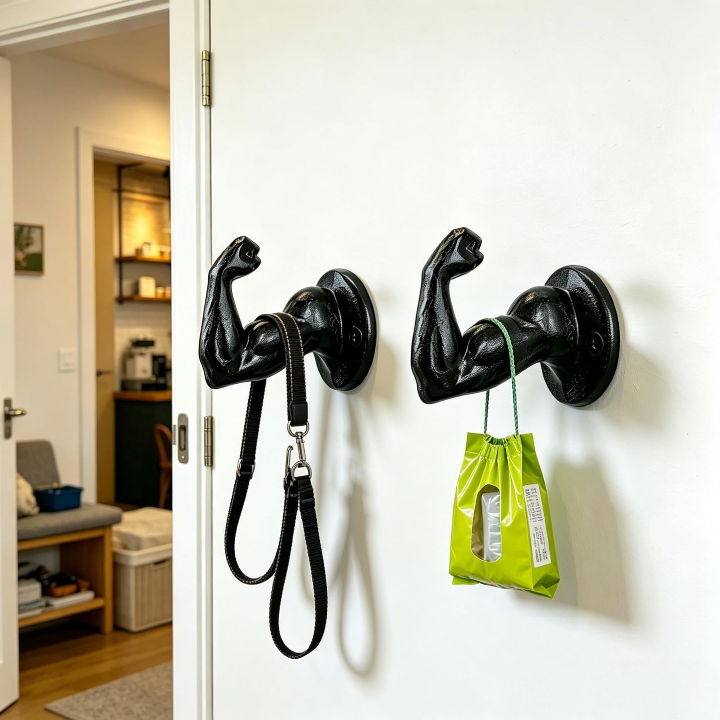 Womeet Rustic Cast Iron Coat Hooks, Wall Mounted Key Hook Holder, Farmhouse Decorative Muscle Hooks, Heavy Duty Wall Hooks for Hanging Coats, Hats, Bathrooms Towels, Gym Room 2pcs