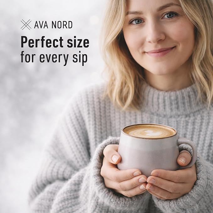 Ava Nord Large Ceramic Coffee Mugs Set of 4 | 16 oz Stoneware Coffee Cups | Lead-Free, Non-Toxic | Microwave and Dishwasher Safe | Comfortable Handle | Nordic Design for Tea, Cocoa, Latte | Rose Sand