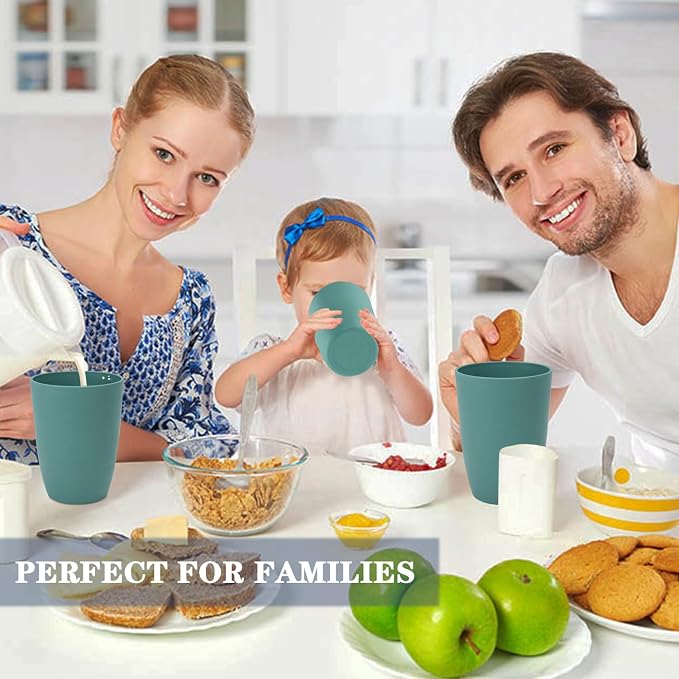 Homienly Plastic Cups Reusable 8 PCS Wheat Straw Cups a Good Alternative Drinking Glasses Cup Plastic Glasses Unbreakable Reusable Dishwasher Safe Cup Microwave Safe Cups with Green Color (20 OZ)