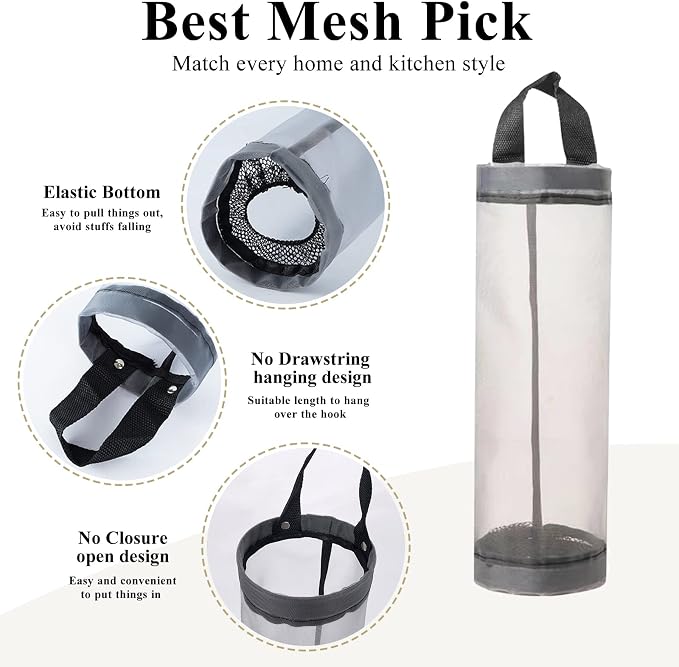 TOGETRUE Plastic Bag Holder, Mesh Grocery Bag Holder Hanging Storage Bag Dispenser (Grey 2 Packs)