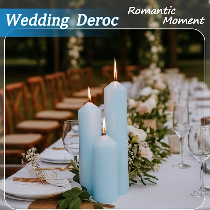 36 Pcs Blue Pillar Candles Bulk Set，Hurricane Candlesï¼? Different Lengths (12 Each)，Dripless Unscented Smokeless，Gives You a Better Atmosphere When Organizing Wedding or Event Party.