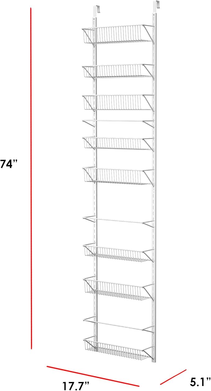 Home-Complete Pantry Over The Door Spice and Jar Rack Organizer - Great Storage Space for Cabinets and Kitchen - Wall Mounted 8 Tier Shelves