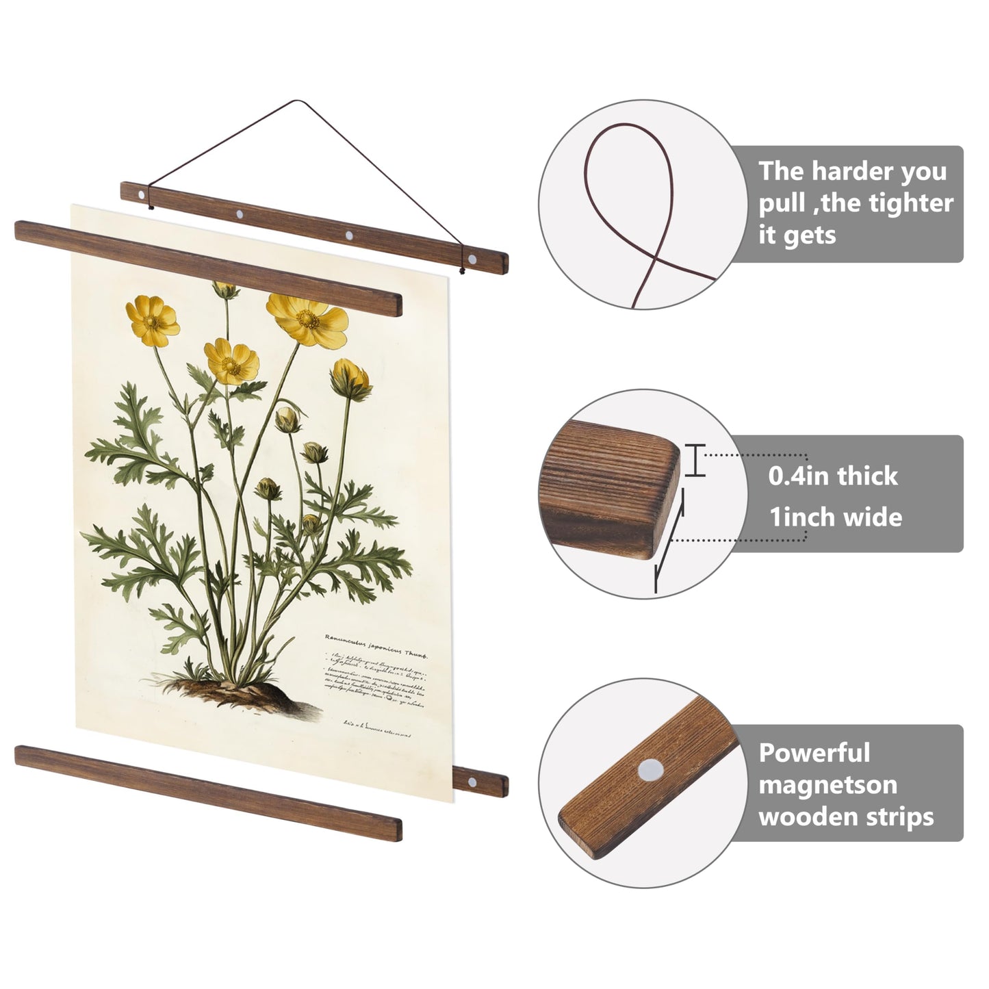 HEART ART Magnetic Poster Hanger Frame,18x24,18x20,18x12 Poster Frame Wood Wooden Magnet Hanging Kit for Walls Map Canvas Artwork (Teak Wood,2 PACK)