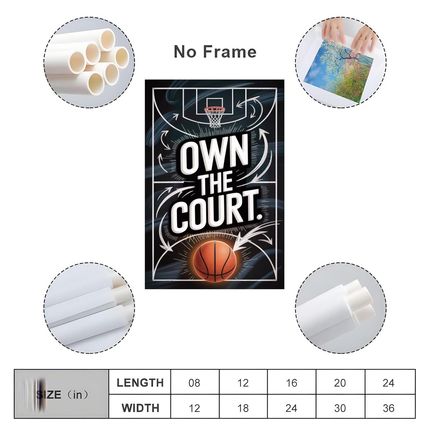 Own The Court Basketball Motivation Poster Inspirational Wall Art For Athletes Training And Game Day Focus Printing Posters Unframe-style 08x12inch(20x30cm)