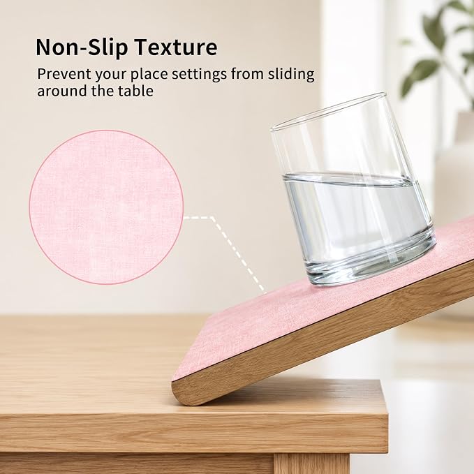 Maxpearl Faux Leather Placemats Set of 4 - Waterproof - Wipe Clean - Heat Resistant - Anti Slip Dining Table Place Mats, Suitable for Indoor & Outdoor Use, 17’’×12’’, Light Pink