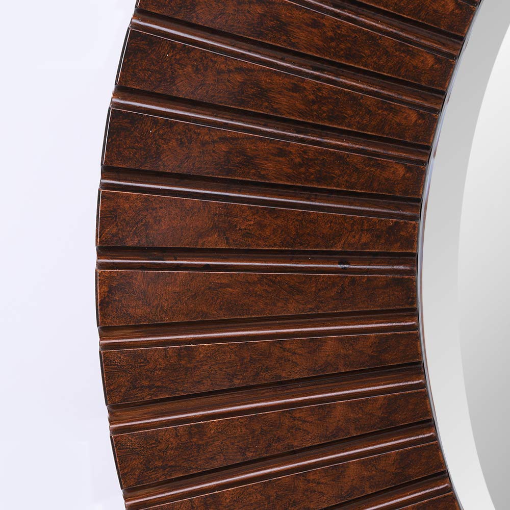 Chende 30'' Round Mirror with Wood Frame, Large Decorative Mirror for Wall, Farmhouse Bathroom Mirror with Bronze Groove Finish for Living Room, Entryway, Bedroom