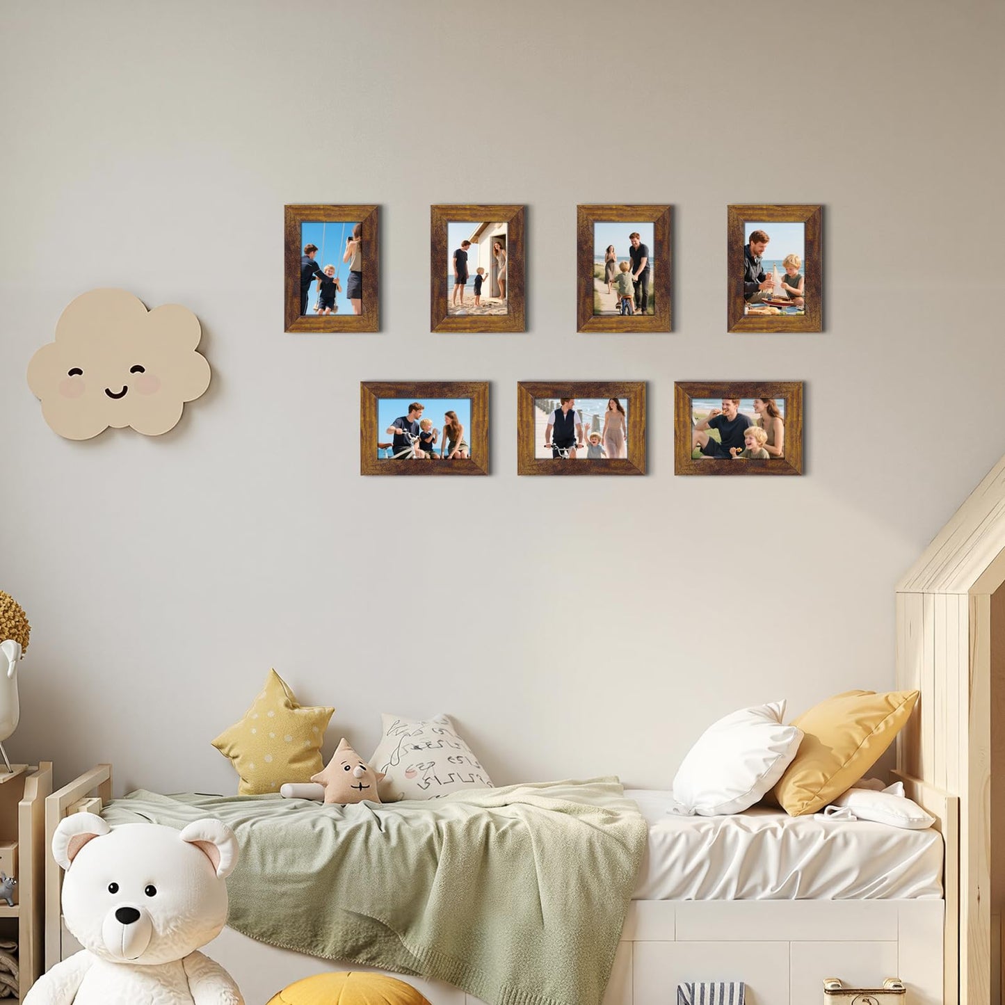 PETAFLOP Wooden Picture Frames 4x6 Rustic Frame Fits 4 by 6 Inch Prints Wall Tabletop Display, 7 Pack