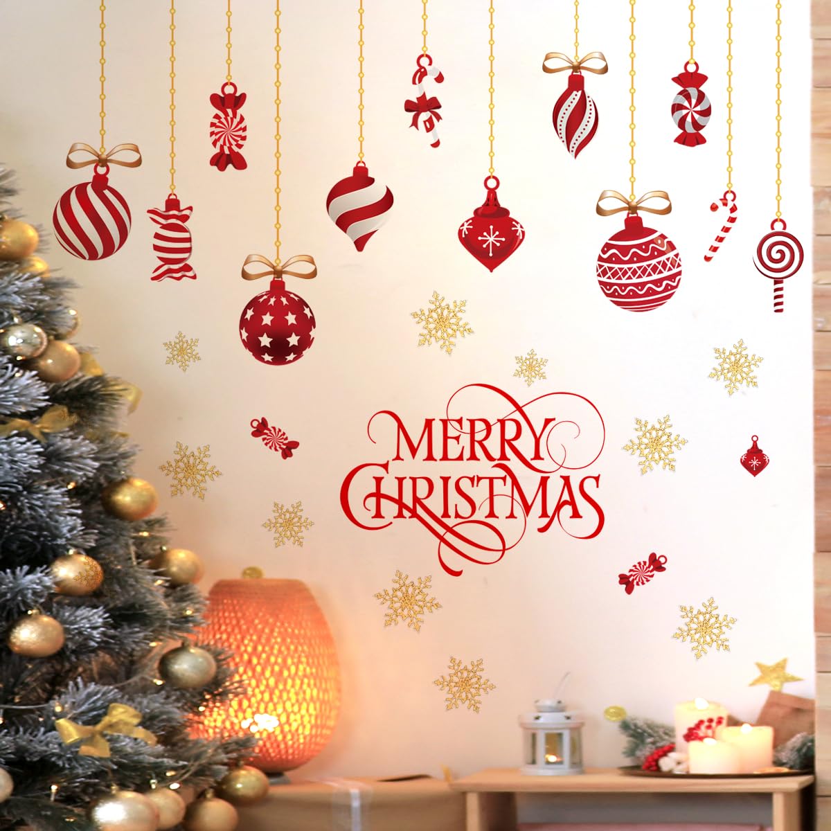 2 Sheets Christmas Wall Decals Christmas Light Bulb Wall Stickers Xmas Ball Foil Swirls Hanging Ceiling Decoration for Indoor Xmas Party Decoration Accessories