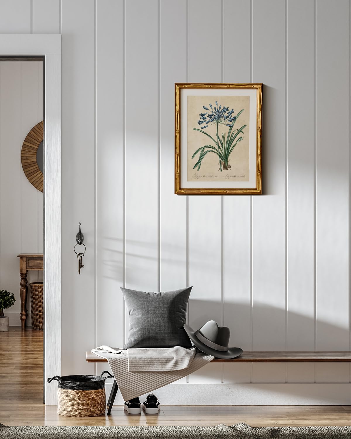 InSimSea Gold Bamboo Framed Canvas Wall Art, Retro Lily Botanical Prints, Antique Moody Picture Frame with Mat, Victorian Home Wall Decor for Kitchen Dining Living Room Bedroom, 11x14inch