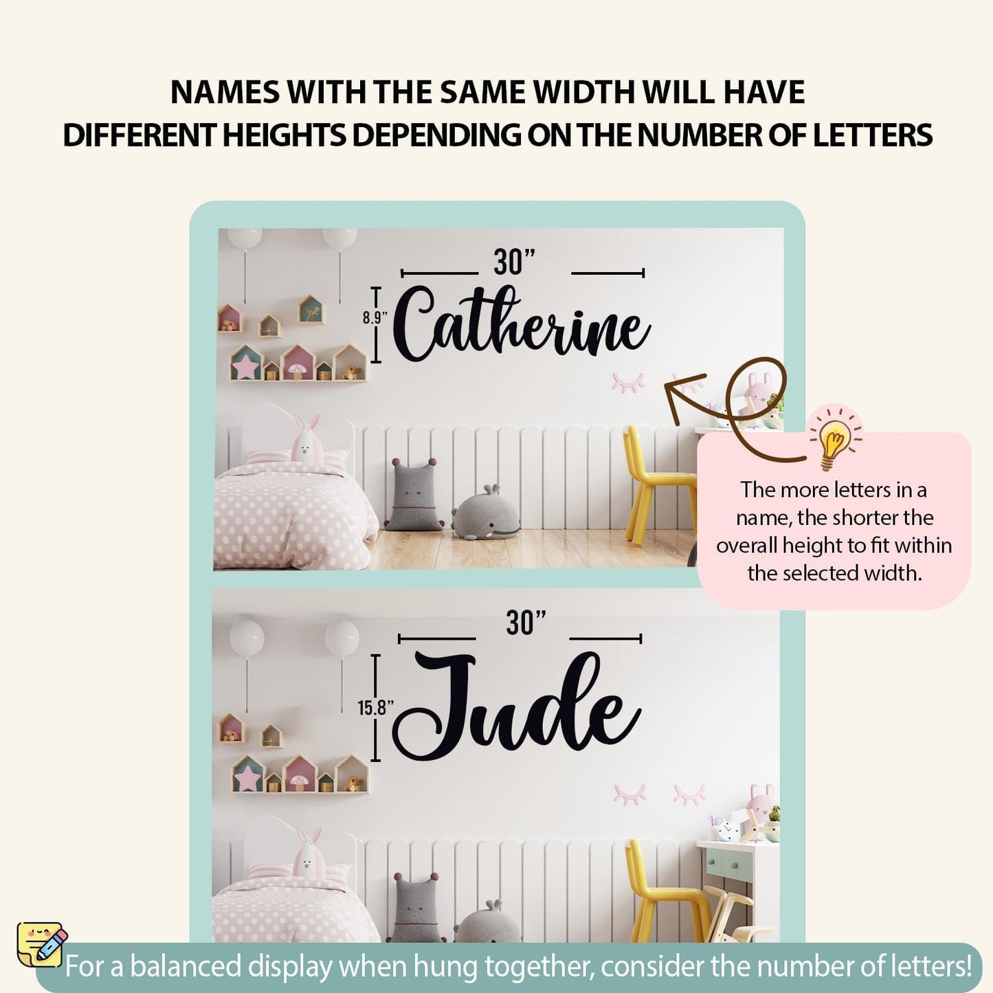 Personalized Name Sign for Nursery - Custom Wooden Name Signs for Kids Room, Personalized Nursery Name Sign - Perfect Baby Room Decor, Wall Name Decoration & Wedding signs, Family Name Signs