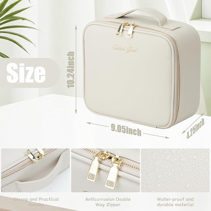 Extrei Gent Makeup Travel Train Case with Mirror LED Light 3 Adjustable Brightness Large Cosmetic Bag Portable Storage Adjustable Partition Waterproof Make up Brushes Makeup Jewelry Gift for Women