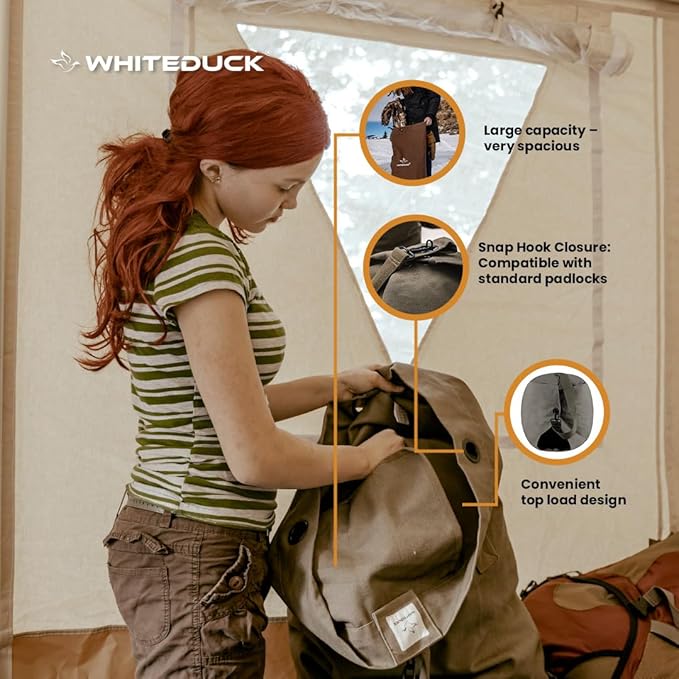 WHITEDUCK Top Load Canvas Folding Duffel Bag, Water Resistant Army Style Shoulder Bag for Men and Women- Gym, Sports, Travel, Hiking, Camping, Backpacking (Extra Large 30" x 50",Olive)