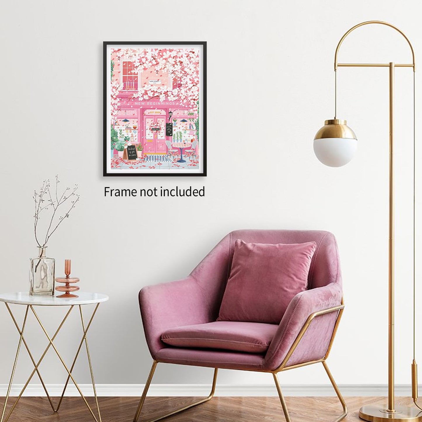 Heltrappe Pink Blossom Cafe Canvas Wall Art Trendy Pink Cherry Flower Poster Funky Pastel Girly Aesthetic Prints for Kitchen Coffee Room 12X16 inch Unframed