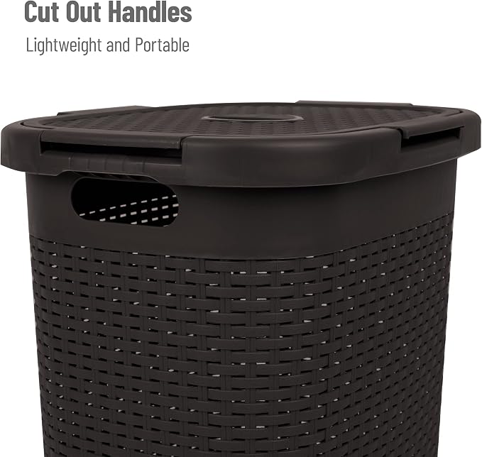 Mind Reader Slim Laundry Hamper with Lid, 60L Tall Clothes Basket, Narrow Tapered Design for Bathrooms, Closets and Laundry Rooms, Plastic, 2 Pack, Brown
