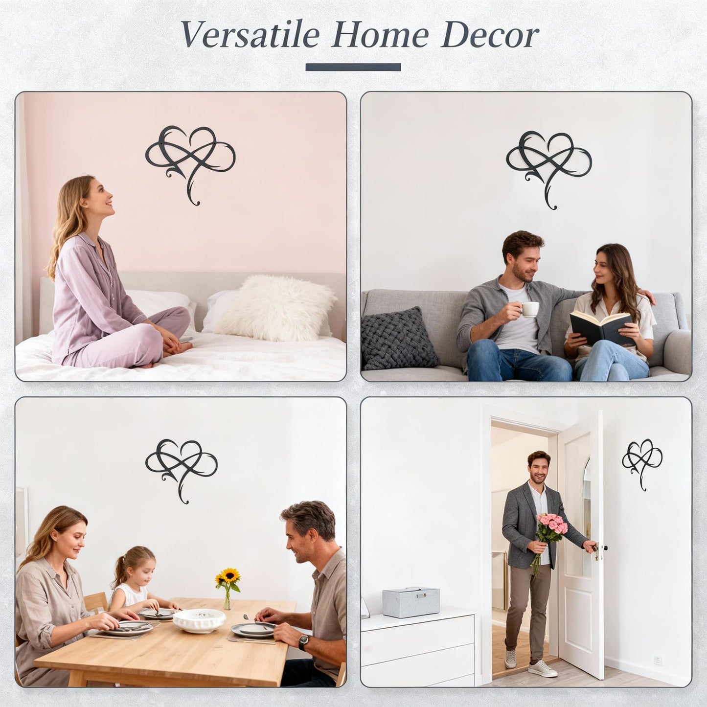 Infinity Heart Metal Wall Art Decor, Romantic Black Metal Art for Bedroom Living Room Bathroom, Personalized Love Gift for Mom Grandma, Spring Wedding Anniversary Housewarming Present for Her Him