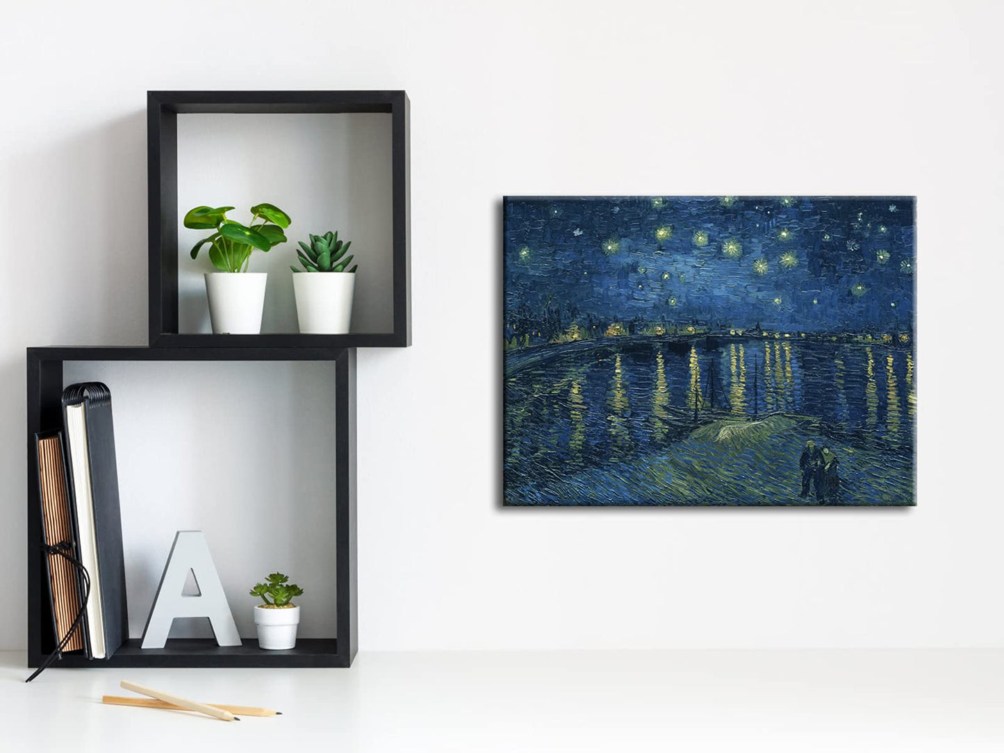 Wieco Art Starry Night Over the Rhone by Van Gogh Famous Oil Paintings Reproduction Modern Canvas Print Artwork Seascape Pictures on Canvas Wall Art for Home Office Decorations