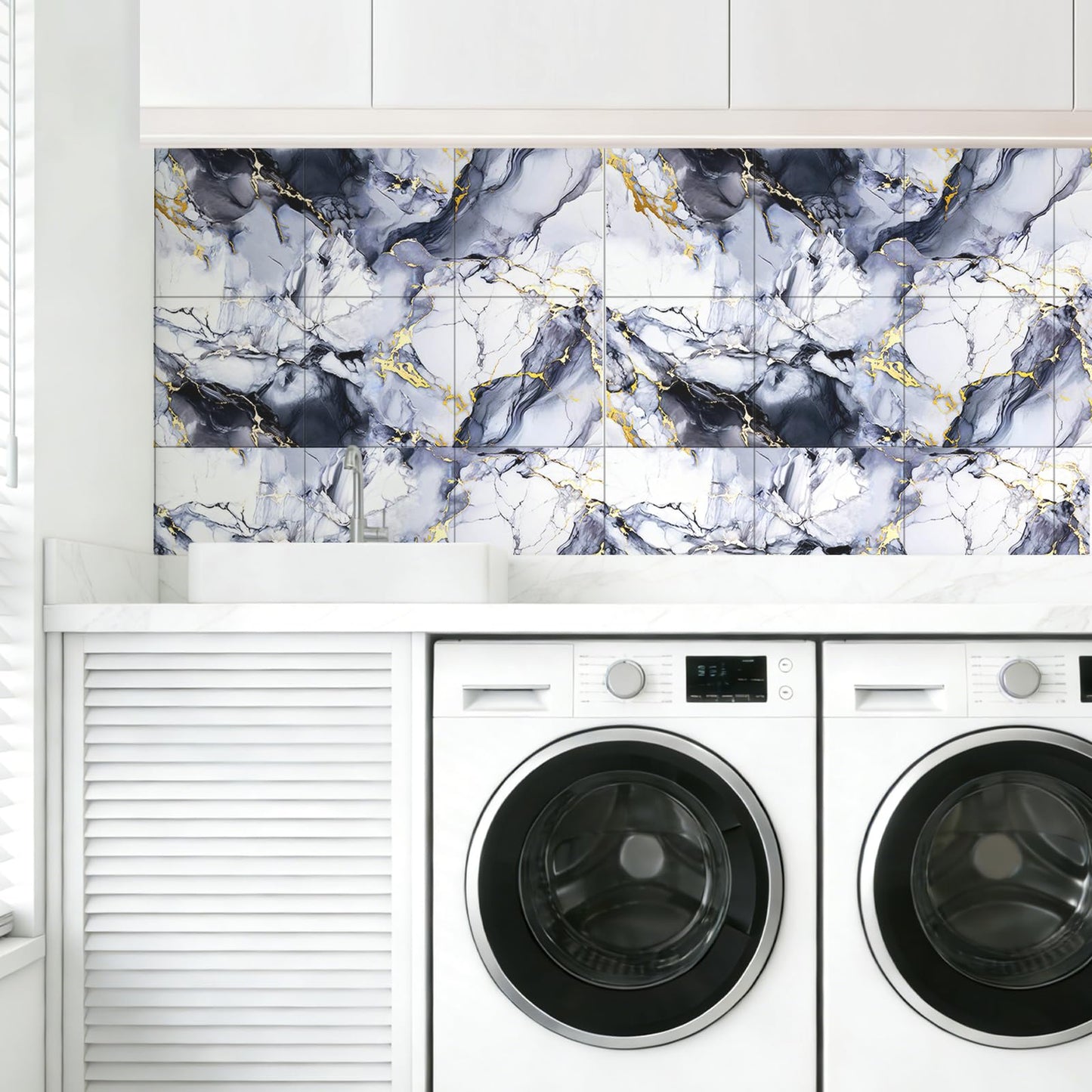 PGVALXOR Peel and Stick Wall Panels for Kitchen Backsplash, 11.8" x 11.8" Self-Adhesive Waterproof Marble Wallpaper for Bathroom, Living Room, 30-Pack