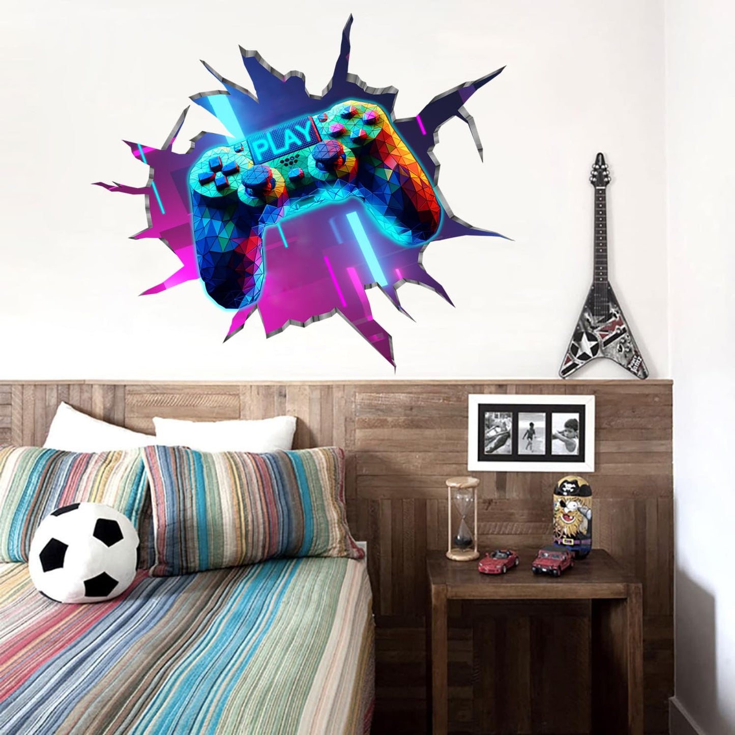 YIMEHDAN Large 3D Game Wall Decals (35.8”x32.4”), Gaming Break Through The Wall Vinyl Wall Stickers for Game Lover, Removable Video Games Artwork for Boys Playroom Bedroom Decor