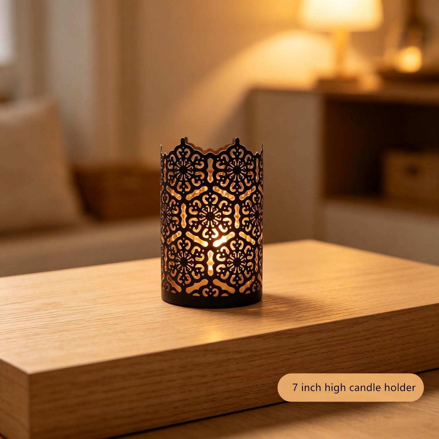 Hosley's Set of 2 Flower 7" High Cut Bronze Candle Holder & Lantern. Ideal for Use with Hosley Highly Scented Candles, Jar Candles. Can be Used as a Decorative Centerpiece in Your Living/Dining Room