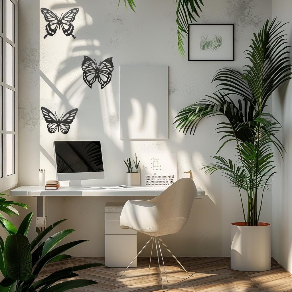Lylence Metal Butterfly Wall Decor 3pcs Black Metal Butterfly Wall Decoration, Versatile Wall Decoration for Living Room, Bedroom and Bathroom - Large Size 3 (1Pack (3pcs))