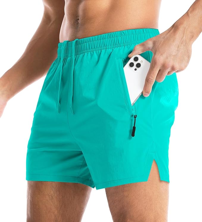 Aolesy Men's Gym Shorts Linerless & Liner - 5" Quick Dry Workout Running Shorts with Zip Pockets Sports Athletic Shorts
