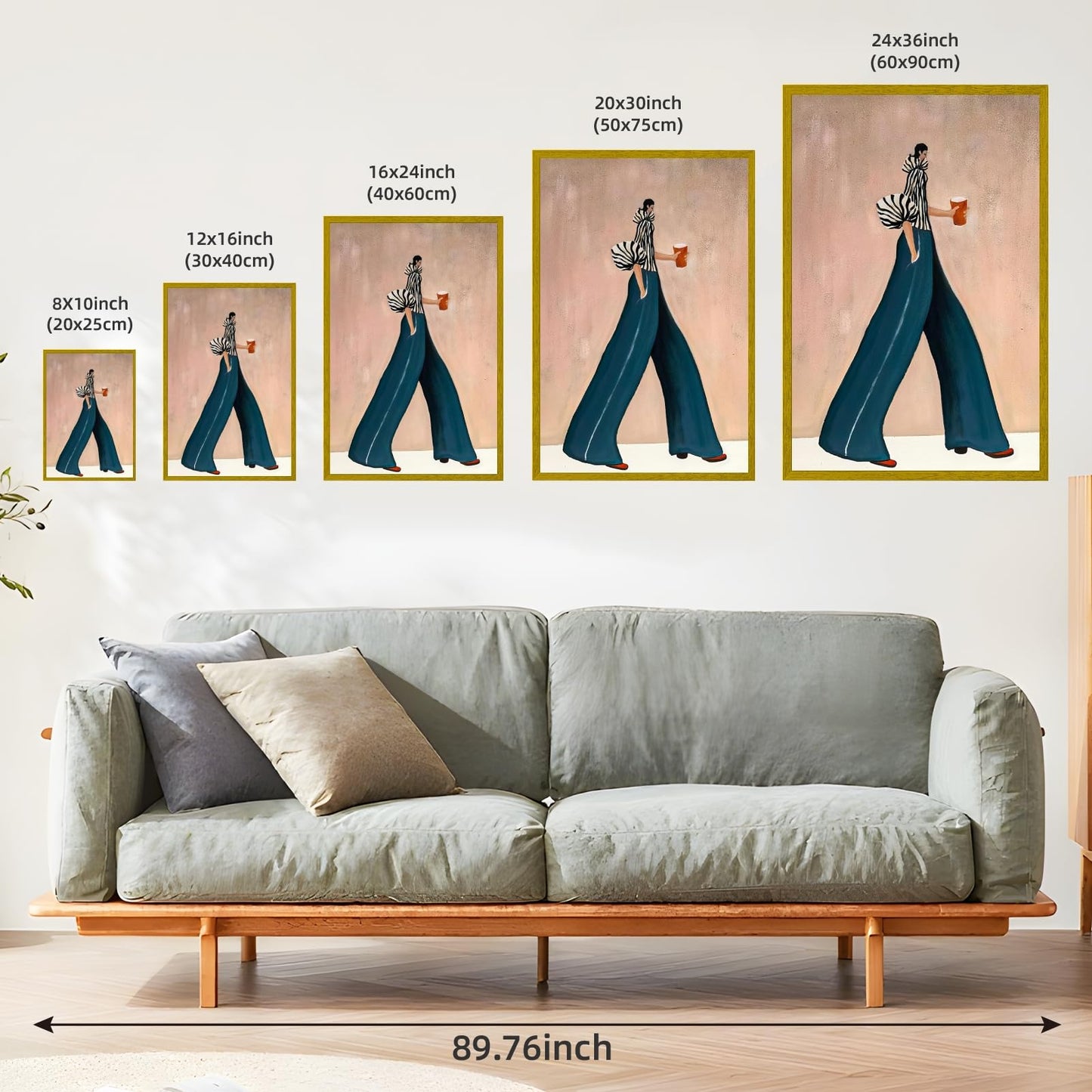 Large Gold Framed Modern Fashion Abstract Wall Art Chic Long-Leg Silhouette Female Canvas Poster Bold Figurative Woman Painting Feminine Prints Artwork Girl Pictures for Home Decor 24x36inch