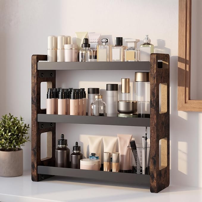 Bathroom Organizers and Storage,Bathroom Counter Organizer,Bathroom Counter Shelf,Bathroom Sink Organizer,Vanity Organizers,Vanity Storage,Perfume Display,Perfume Storages(Brown 3 Tier)