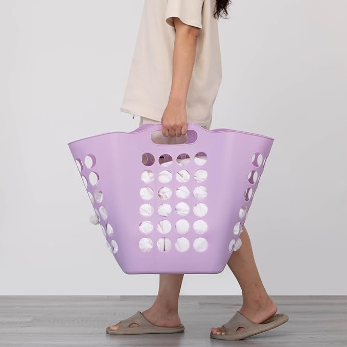 Flexible Plastic Laundry Basket - Square Storage Hamper with Side Handles for Easy Carrying - Versatile Organizer for Laundry, and Household Storage, Purple 50 Litter