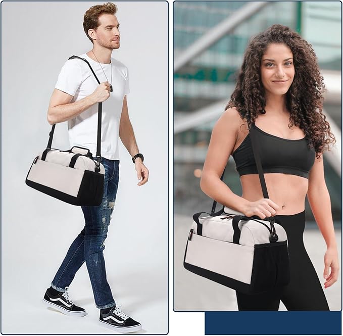Small Gym Bag with Wet Pocket - 14 inch Mini Duffle Bag for Men & Women Lightweight Carry On Bag for Travel Sport - Beige