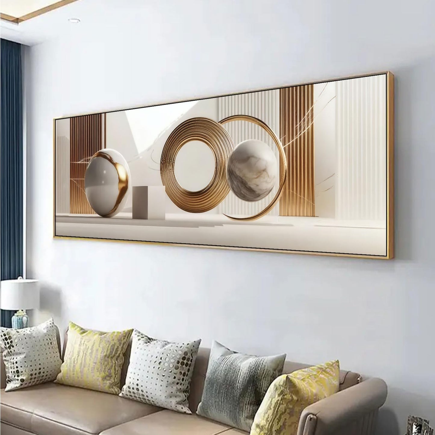 Yutjafa Extra Large Geometric Wall Art Modern Abstract Neutral Line Decor painting Pictures Nordic Gold White 2D Posters Canvas Prints for Bedroom Office Hallway Hotel Home Decoration No Frames