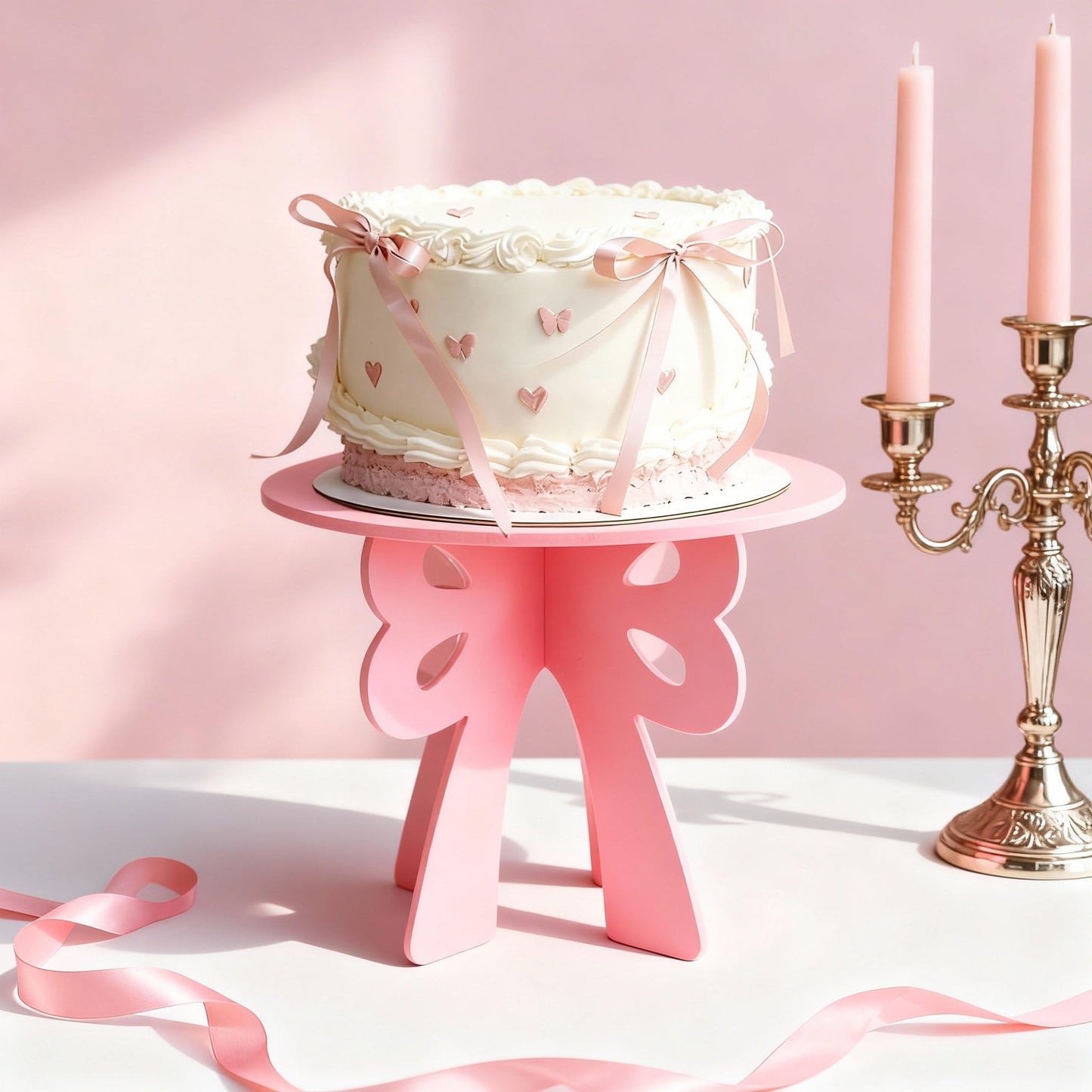 Lallisa Bow Cake Stand Pink Coquette Party Decorations 3D PVC Dessert Holder for Baby Shower Wedding Decor Holiday Props Theme Gift Birthday Bachelorette Bridal Party Supplies