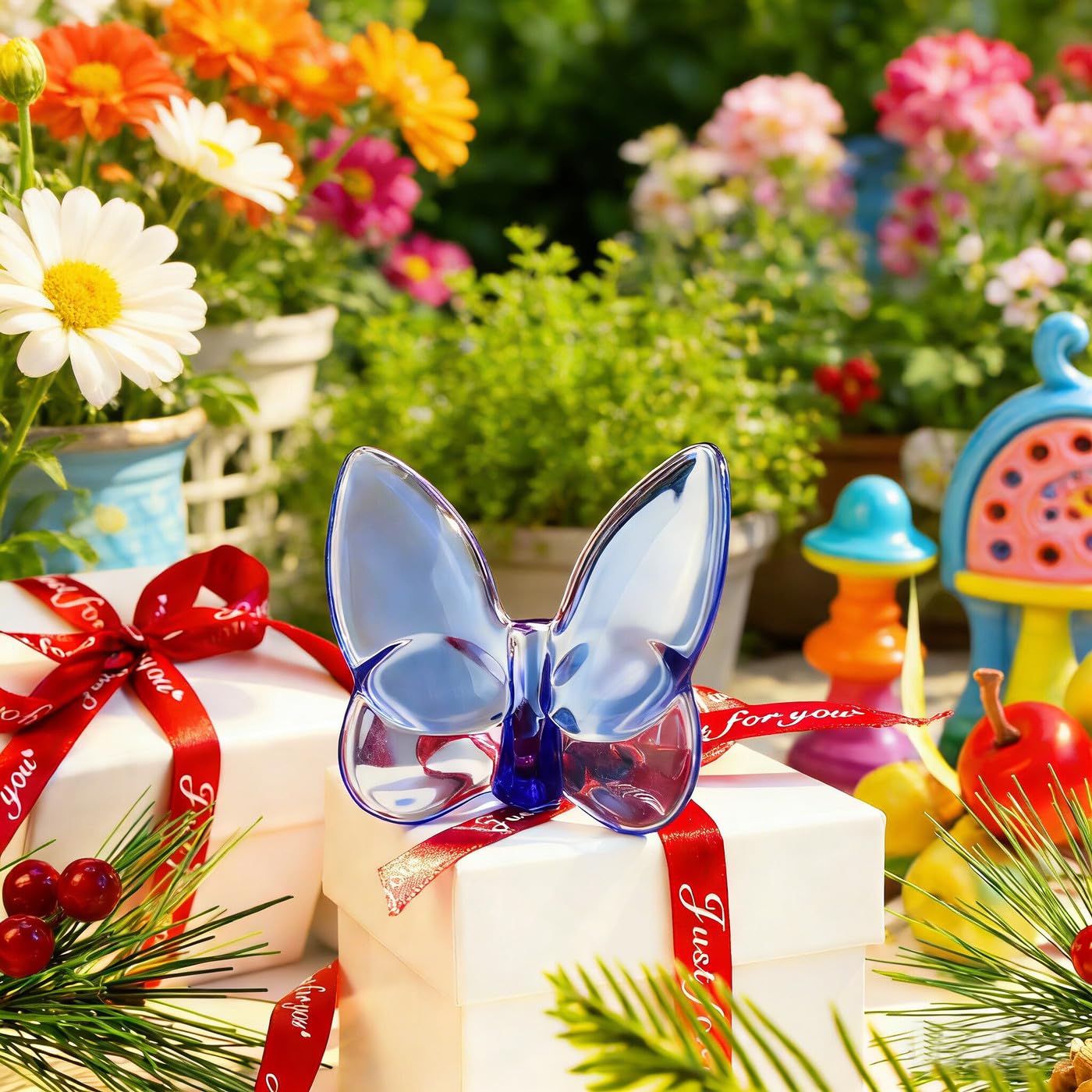 DUQGUHO Butterfly Gifts Decor Blue Butterflies Crystal Glass Figurines Flying Crystal Animal Collectible Desk Home Bedroom Office Decoration