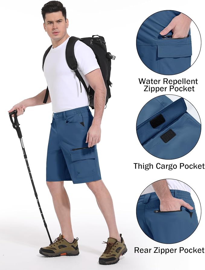 CRYSULLY Men's Hiking Cargo Shorts Outdoor Summer Lightweight Quick Dry Work Casual Shorts with 5 Zipper Pockets