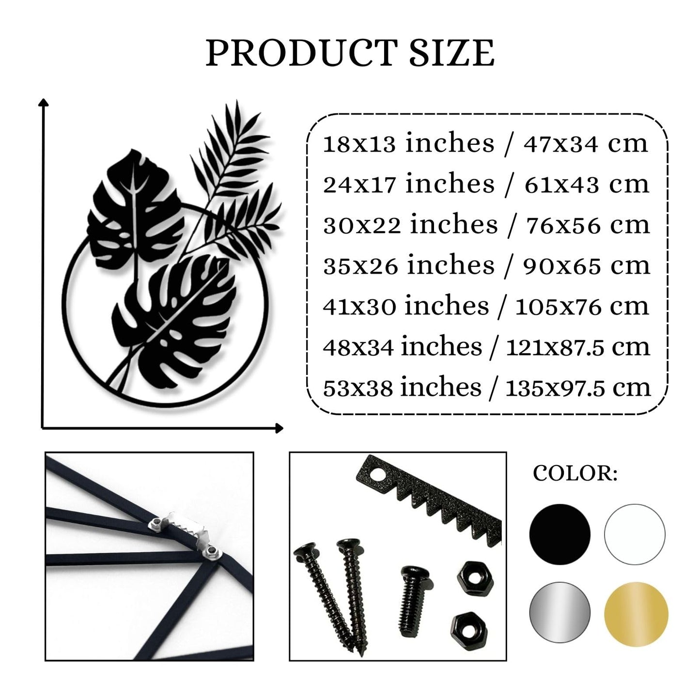 Metal Palm Tree Wall Decor, Palm Leaves Metal Wall Art, Tropical Metal Art Wall Decor, Palm Leaf Wall Decor, Metal Leaf Wall Decor, Metal Plant Wall Decor, Metal Wall Art for Living Room (53x38 inches / 135x97.5 cm, Silver)