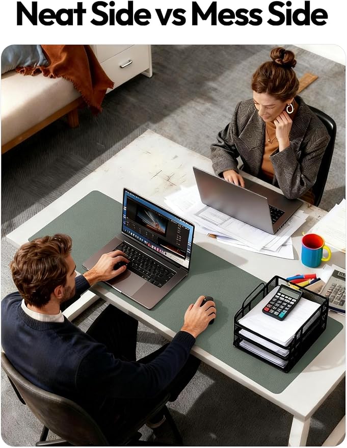 YSAGi Leather Desk Protector, Office Mat, Large Mouse Mat, Non-Slip PU Leather Blotter, Laptop Desk Pad, Waterproof Writing Pad for Office and Home (Dark Green, 47.2" x 23.6")