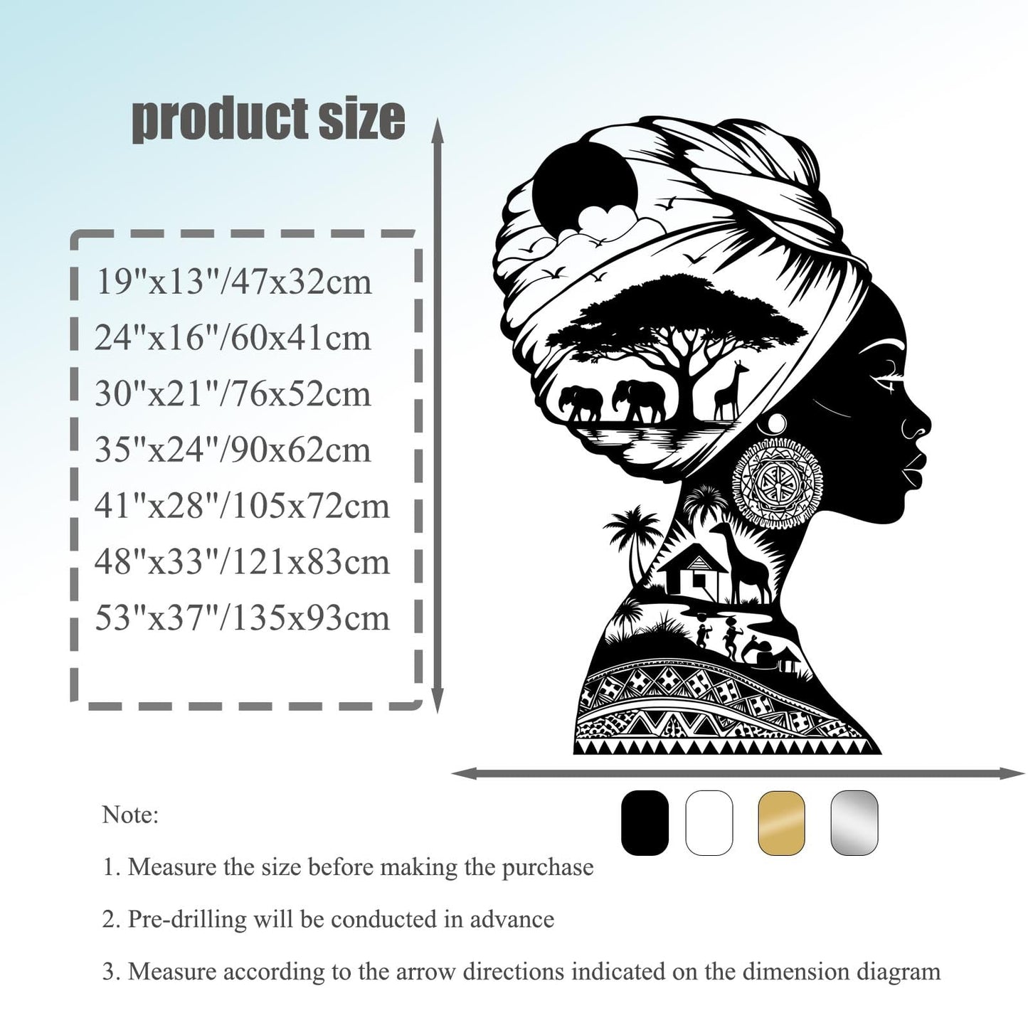 EUSTUGO African Woman Metal Wall Art, African Animals Metal Wall Art, Africa Jungle Wall Decor, Safari Decor, Black Women Silhouette Home Decoration for Living Room (Gold 1, 48"x33"/121x83cm)