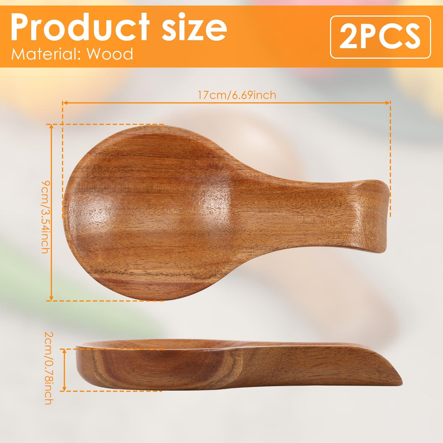 2 Pcs Acacia Wood Spoon Rest 6.7''x3.5'' for Stove Top Bamboo Holder Spatula Kitchen Multipurpose Cooking Counter Spoon Holder for Countertop, Modern and Rustic for Farmhouse as a Dining Table Decor