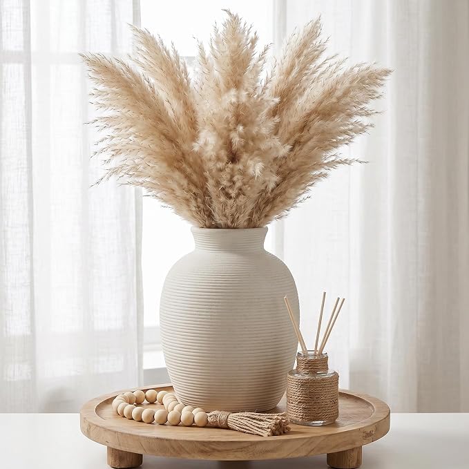 Ceramic Flower Vase Home Decor, 8in White Waterproof Pottery Rustic Vases, Flower Terracotta Vases for Farmhouse Table Centerpieces, Home Decor, Living Room