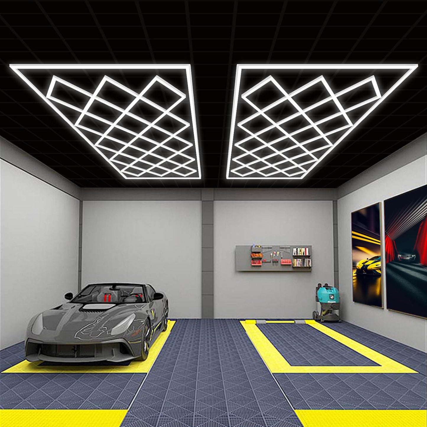 Ofenrd Large Hexagon Garage Lights 23 Hex Ultra-Bright Led Lights New Updated Diamond Commercial Lighting for Garage Car Detailing Barber Shop Gym Warehouses Basement.
