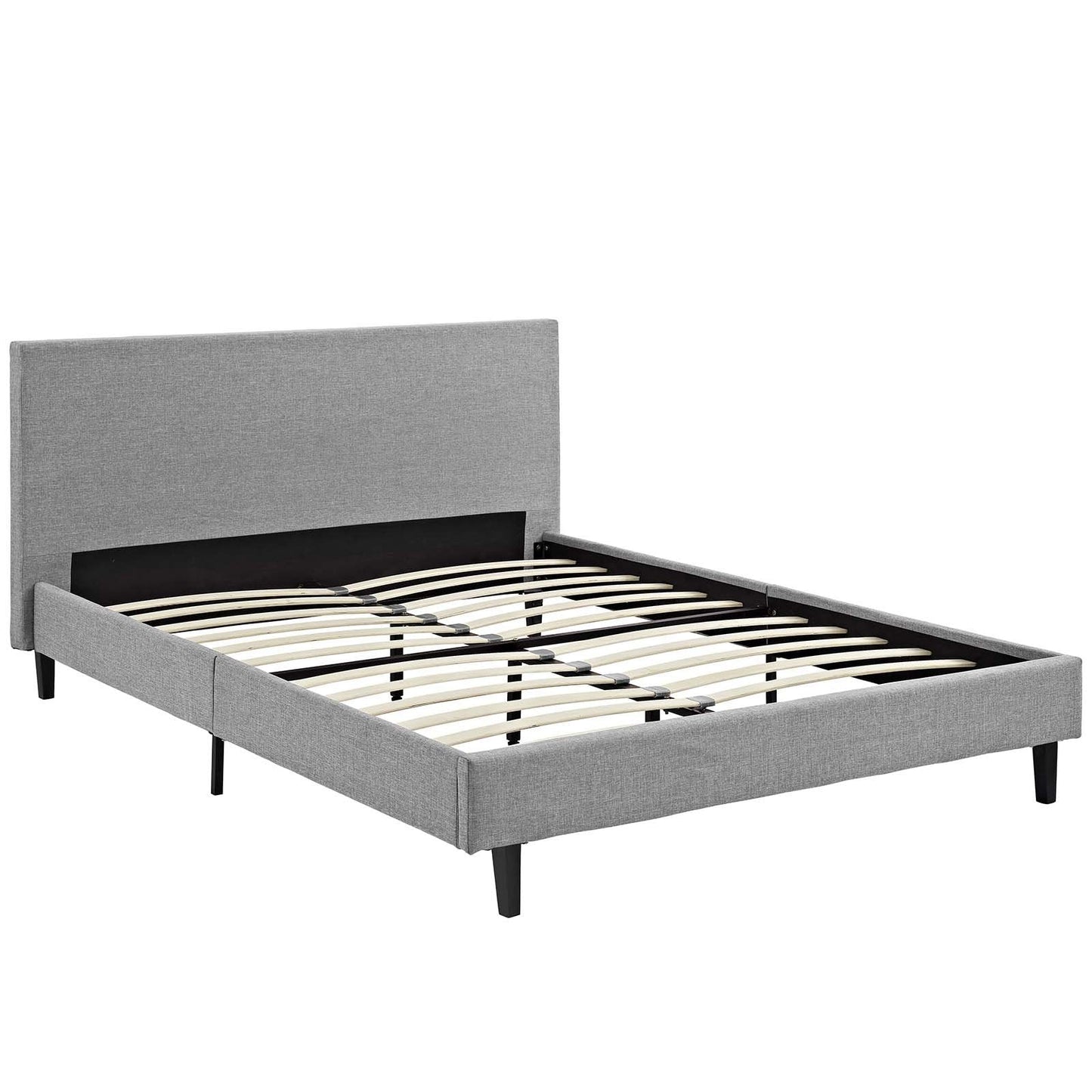 Modway Anya Upholstered Light Gray Platform Bed with Wood Slat Support in Queen