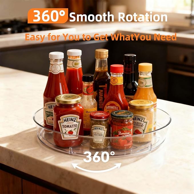 8 Pack Lazy Susan 10 inch Turntable for Spice Organization | Clear BPA-Free Plastic Rotating Organizer for Kitchen Cabinet, Pantry, Countertop, Fridge | 360-Degree Rotating Base